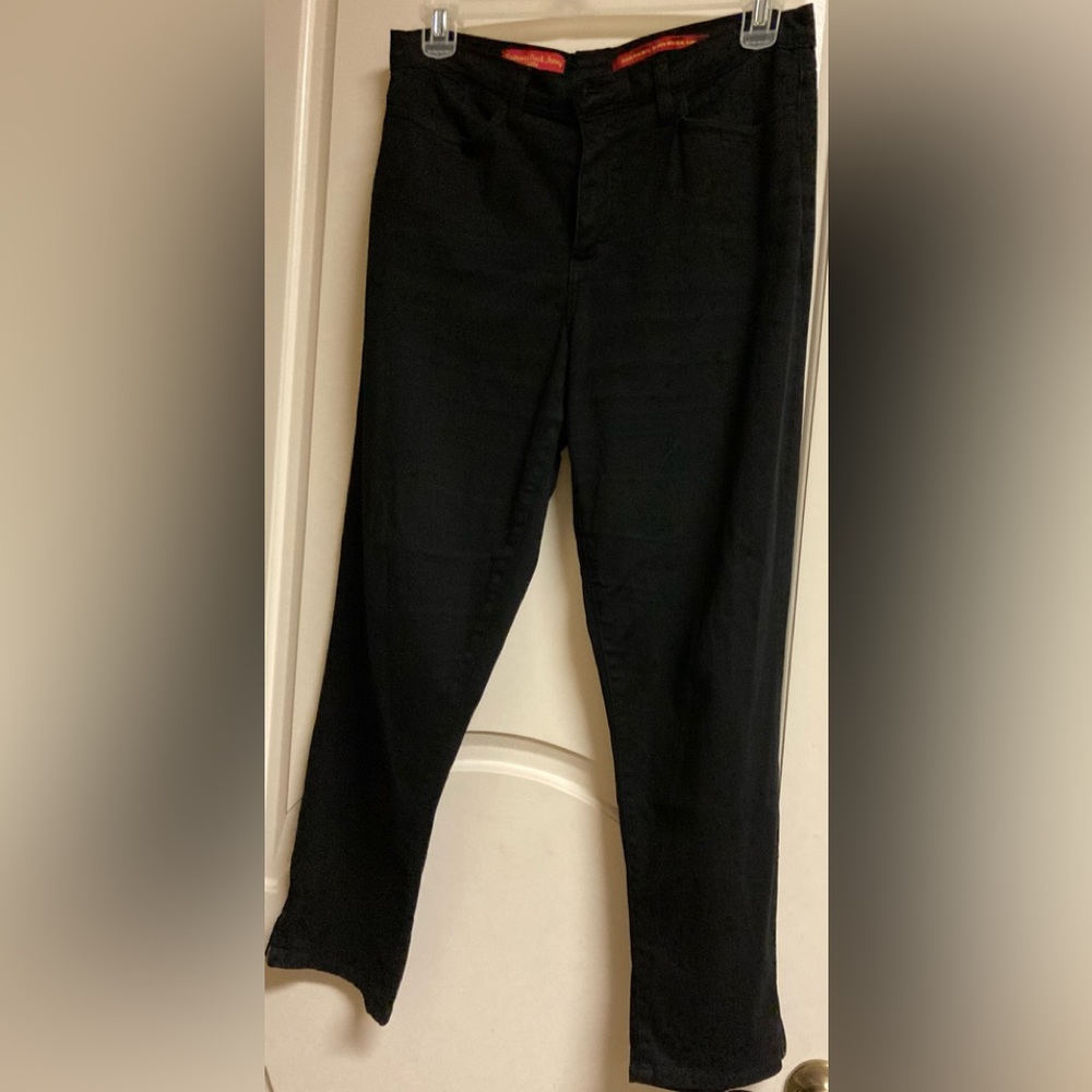 Tummy Tuck Jeans Black Size 12 Zipper Ankles NYDJ Made in USA Curvy!